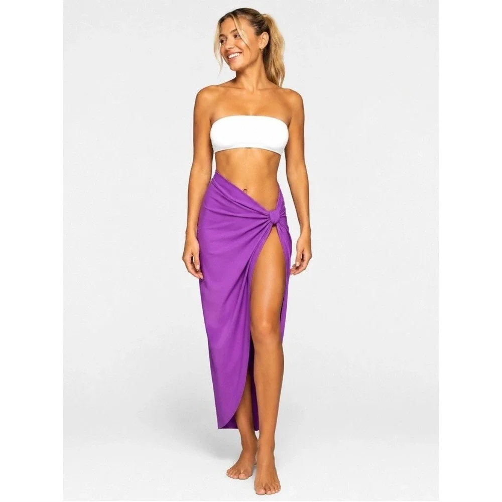 SKIMS Recycled Swim Sarong Skirt Knot‎ Front Drape Violet 3X